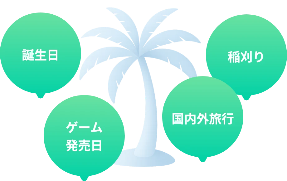 ヤシの木の背景と休暇の予定アイコン