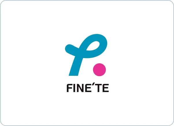 青とピンクのロゴマーク「FINE'TE」のブランドアイコン。